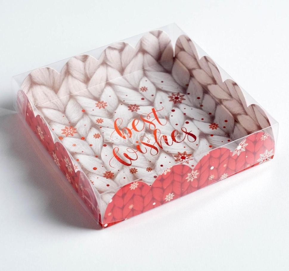 Коробка для кондитерских изделий с PVC крышкой «Best wishes», 13 х 13 х 3 см