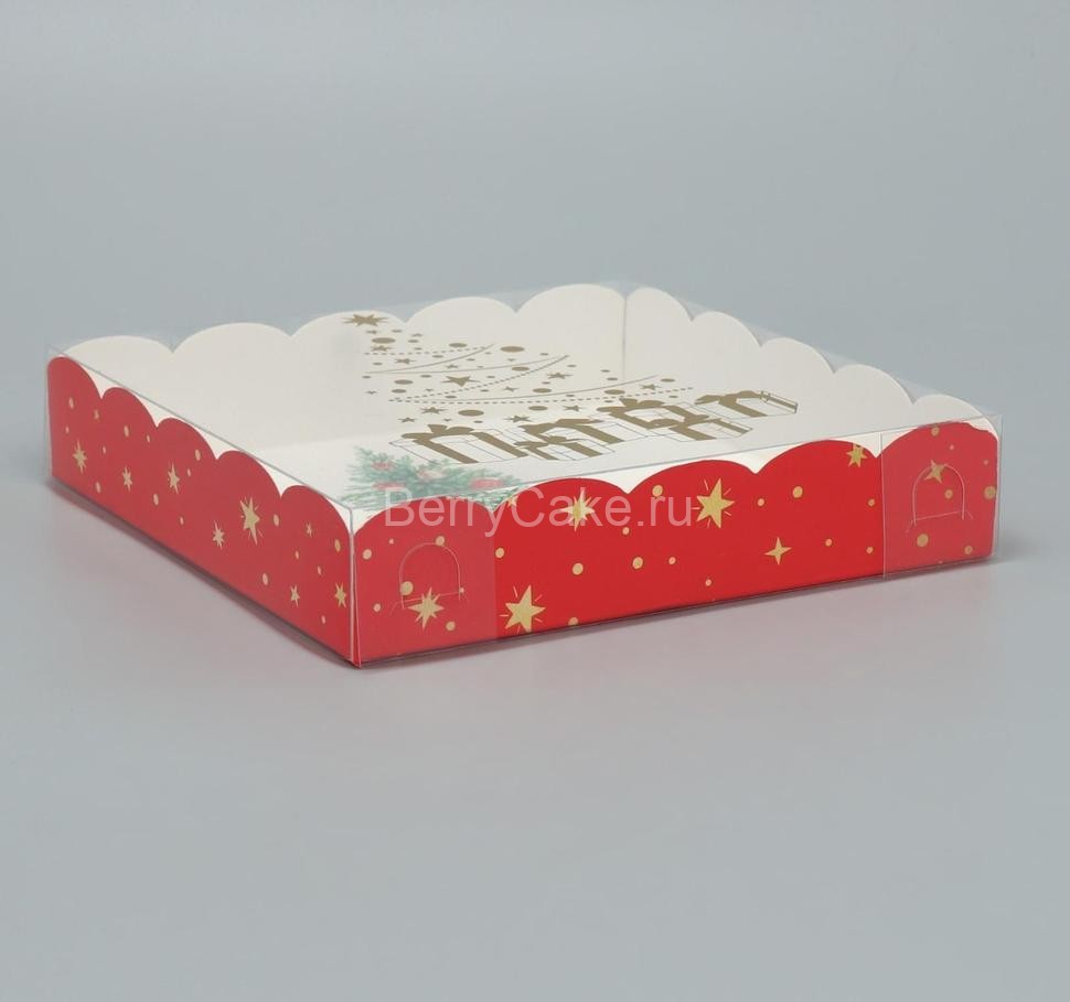 Коробка для кондитерских изделий с PVC крышкой «Ёлочка», 15 × 15 × 3 см