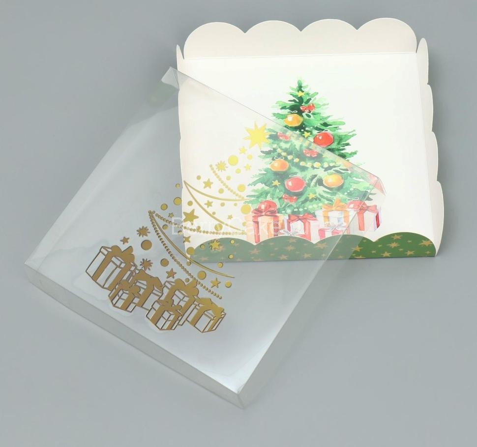 Коробка для кондитерских изделий с PVC крышкой «Ёлочка», 13 × 13 × 3 см