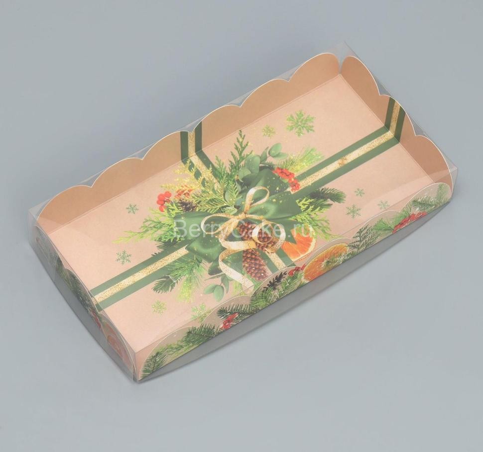 Коробка для кондитерских изделий с PVC крышкой «Мандарины и хвоя», 10.5 × 21 × 3 см