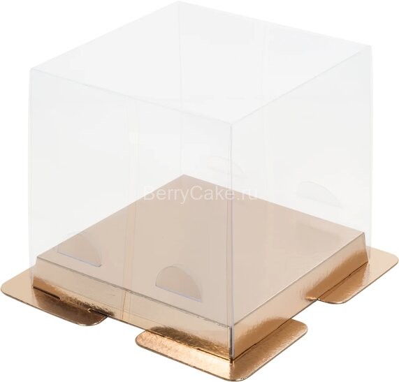 Коробка для торта 15*15*14 мм ПРЕМИУМ Золото/серебро с пъедесталом (РУК)