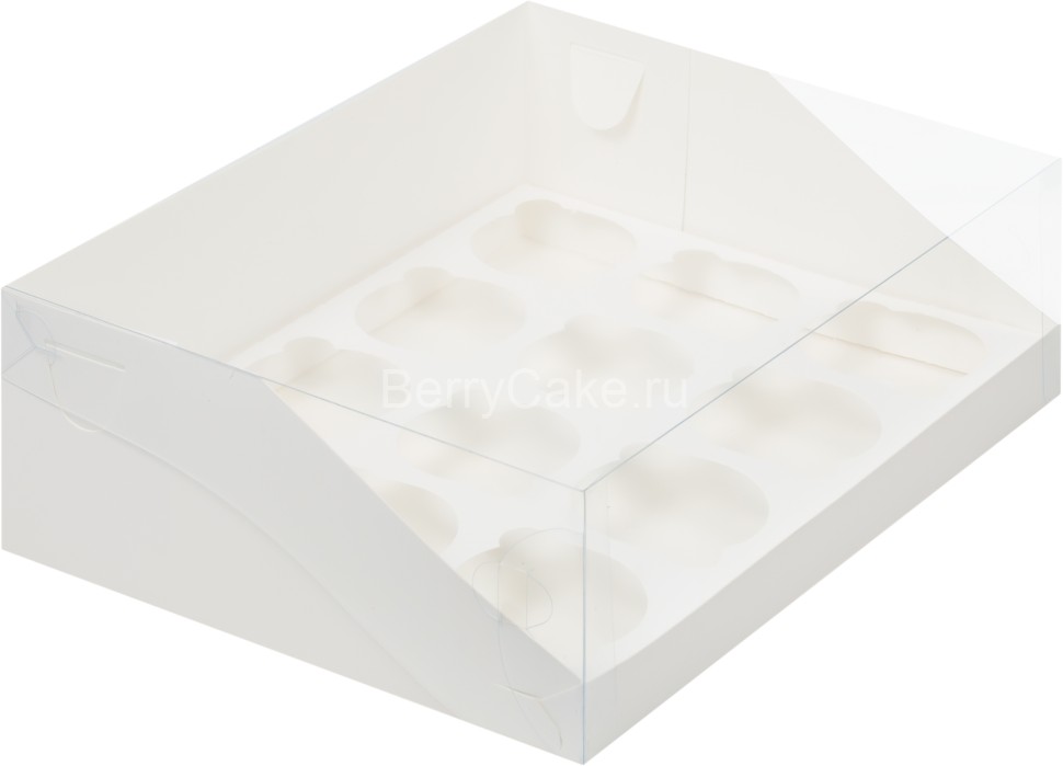 Коробка под капкейки с пластиковой крышкой 310*235*100 мм (12) (белая) (РУК)