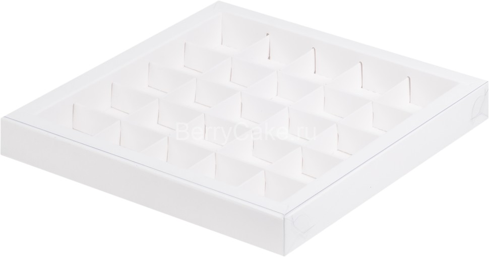 Коробка для конфет с пластиковой крышкой 245*245*30 (25) (белая) (Рук)