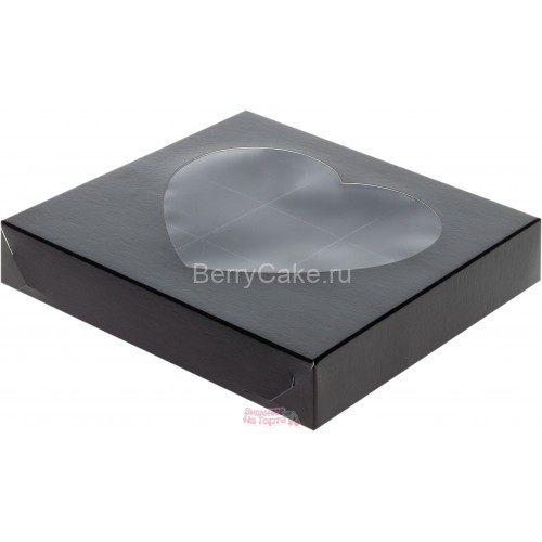 Коробка для конфет 9 шт. черная Сердце 16х16х3 см. (РУК)