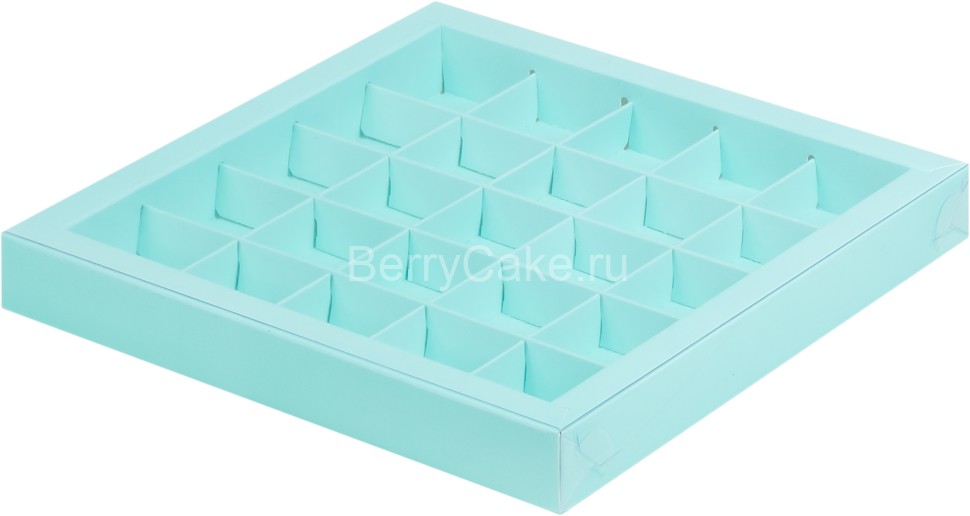 Коробка для конфет с пластиковой крышкой 245*245*30 (25) (тиффани)