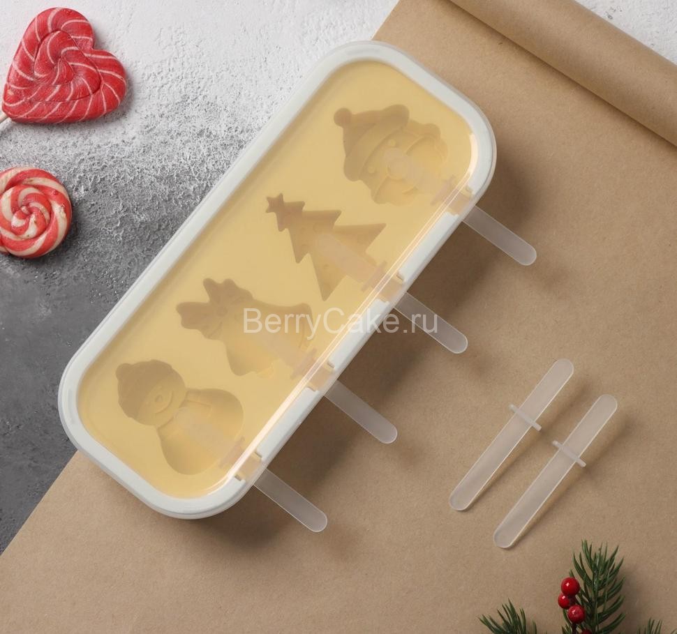 Форма для мороженого с крышкой Доляна «Новый год», 24×10×3см, цвет жёлтый