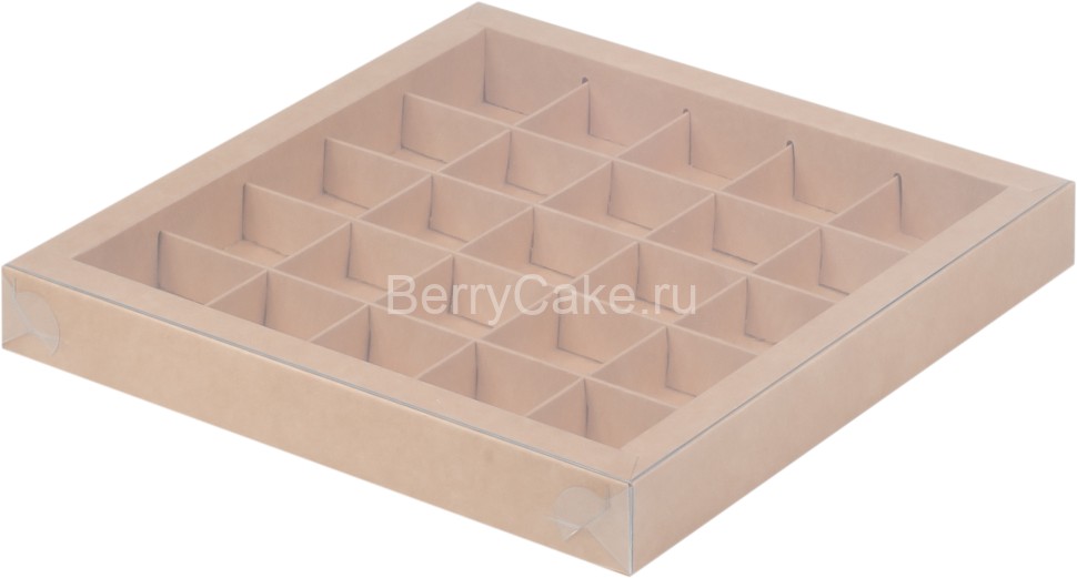 Коробка для конфет с пластиковой крышкой 245*245*30 (25) (крафт) (Рук)