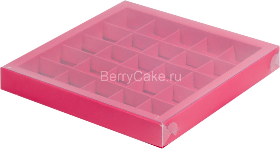 Коробка для конфет с пластиковой крышкой 245*245*30 (25) (красная матовая)