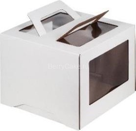 Коробка для торта с ручкой и окошком, 280*280*200 мм (белая) гофрокартон (РУК)