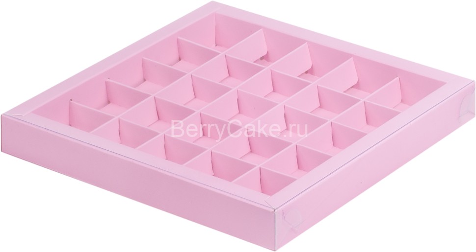 Коробка для конфет с пластиковой крышкой 245*245*30 (25) (розовая матовая)