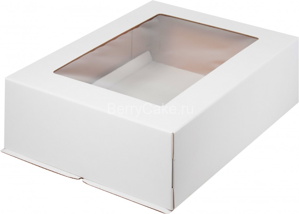 Коробка для торта сборка-конверт, с окном 300*400*200 мм (белая) гофрокартон (РУК)