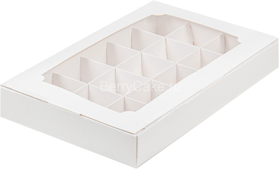 Коробка для конфет цельная с вклеенным окном 255*165*35 (15)  (белая) (РУК)