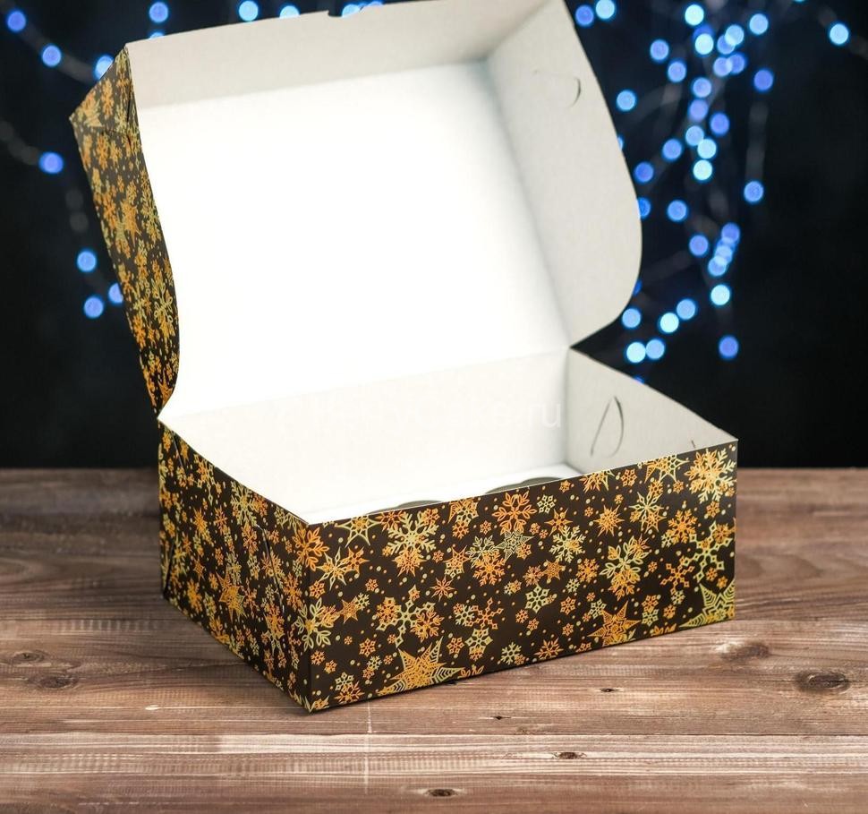 Коробка на 6 капкейков "Звезды-снежинки", 25 х 17 х 10 см