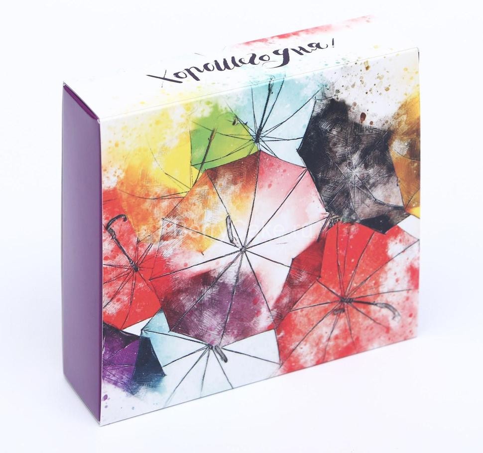 Коробка под 9 конфет с обечайкой " Зонтики " с окном 14,5 х 14,5 х 3,5 см