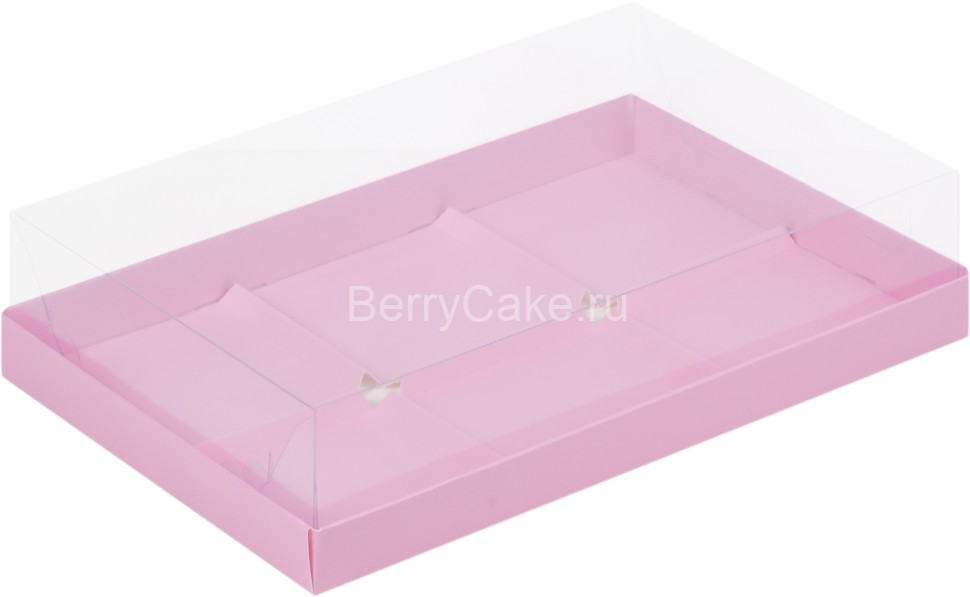 Коробка под муссовые пирожные с пластиковой крышкой 260*170*60 мм (6) (розовая матовая)