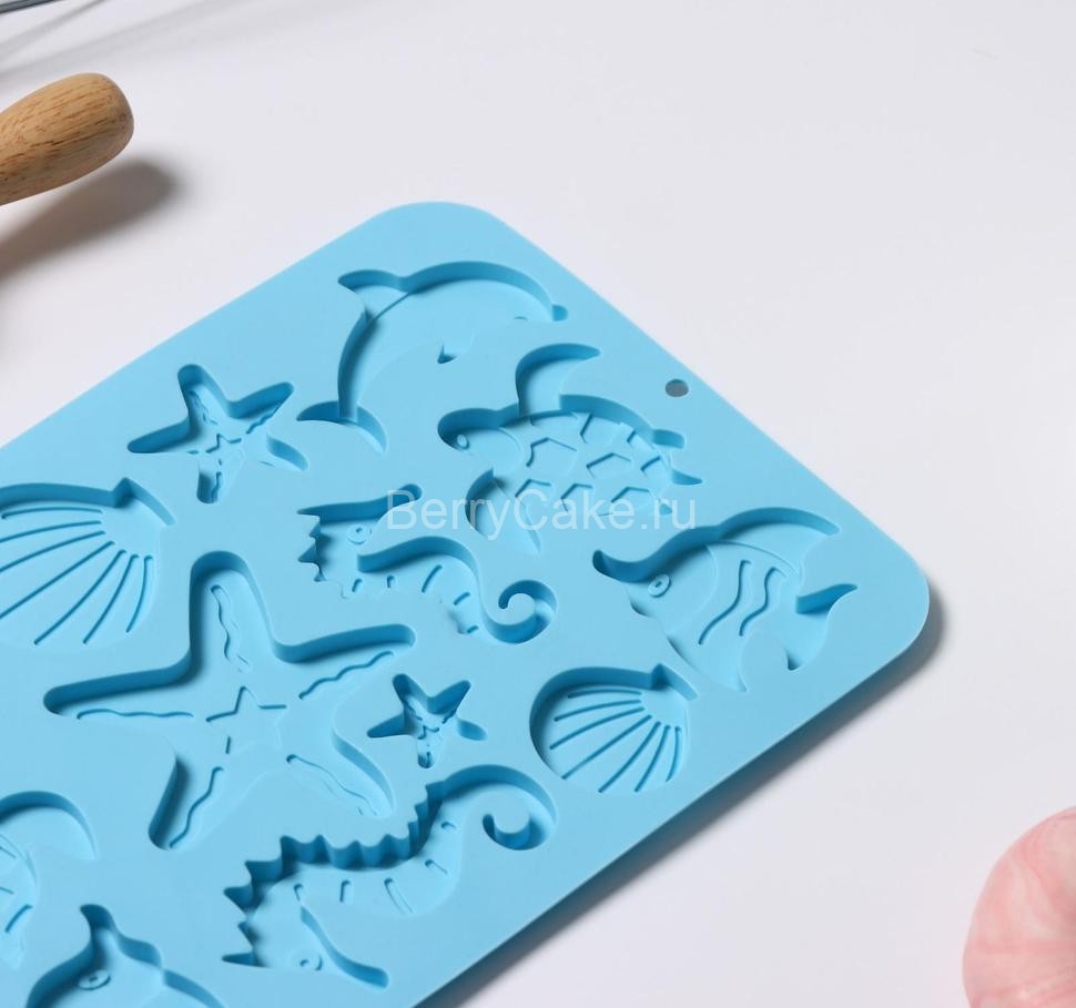 Форма для выпечки силиконовая Доляна «Морская история», 13 ячеек, 23×16×0,5 см, цвет голубой