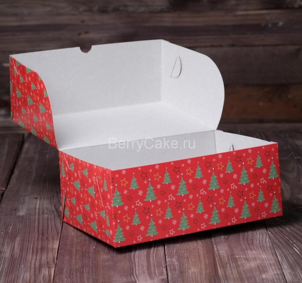 Коробка на 6 капкейков "Ёлки красные", 25 х 17 х 10 см