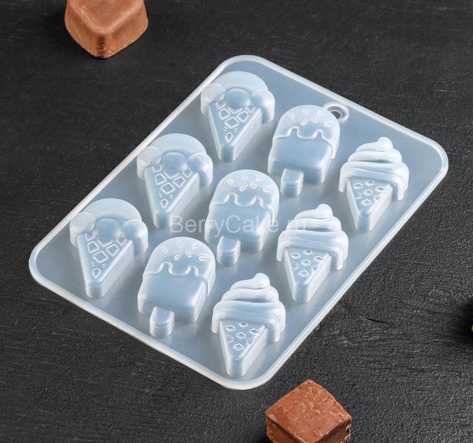 Форма для льда и шоколада «Мороженое», 16×11×1 см, 9 ячеек, цвет прозрачный