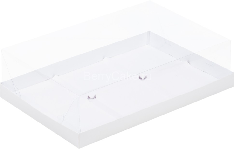 Коробка под муссовые пирожные с пластиковой крышкой 300*195*80 мм (6) (белая)