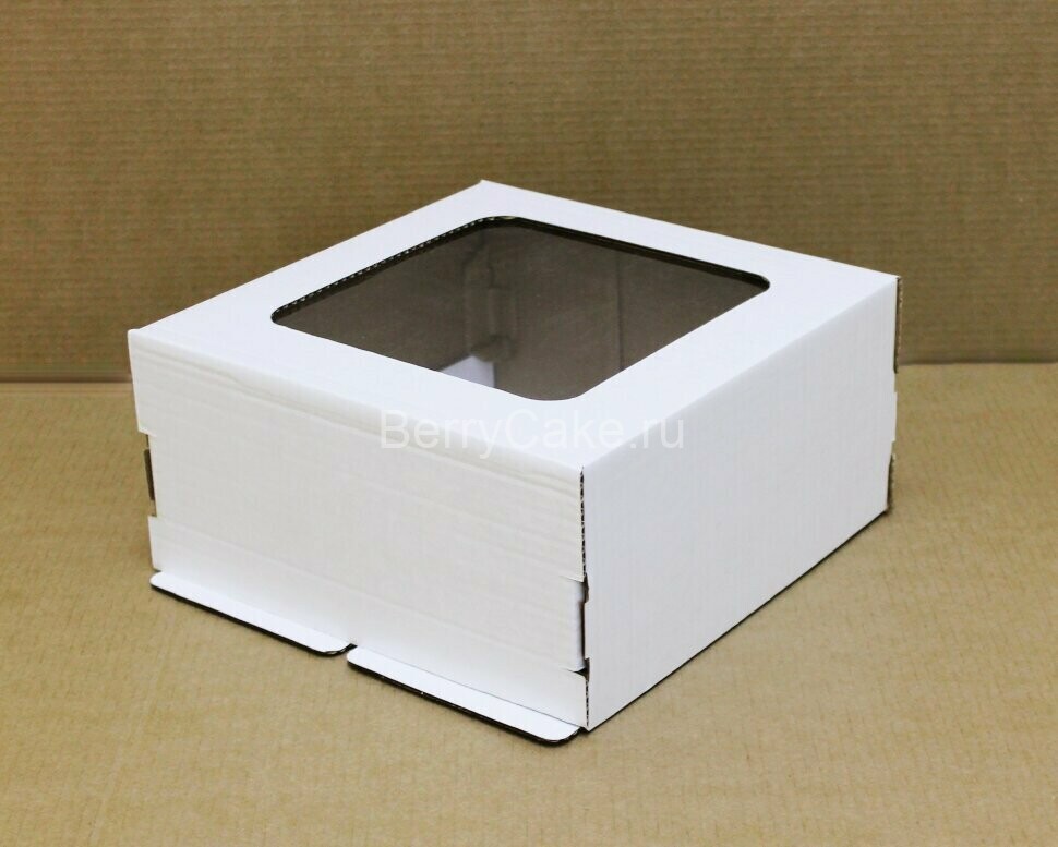 Коробка для торта, 280x280x140мм, гофрокартон, белая, с окном (Ю)
