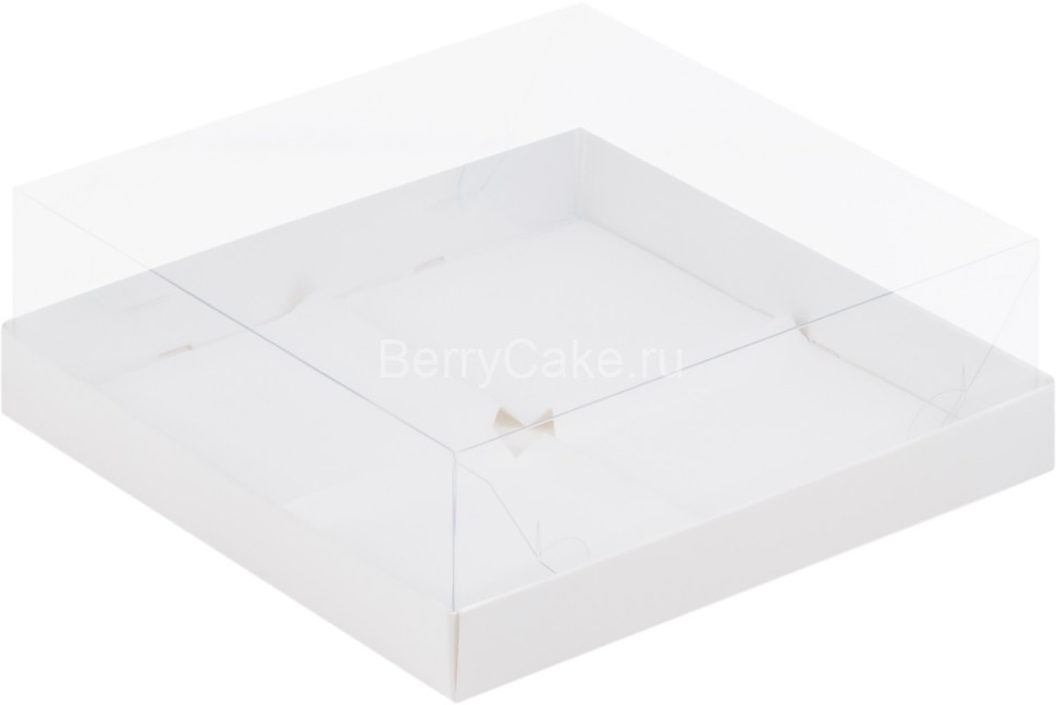 Коробка под муссовые пирожные с пластиковой крышкой 170*170*60 мм (4) (белая)