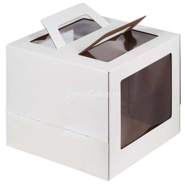 Коробка для торта 240x240x240 с окном, с ручками (Ю)