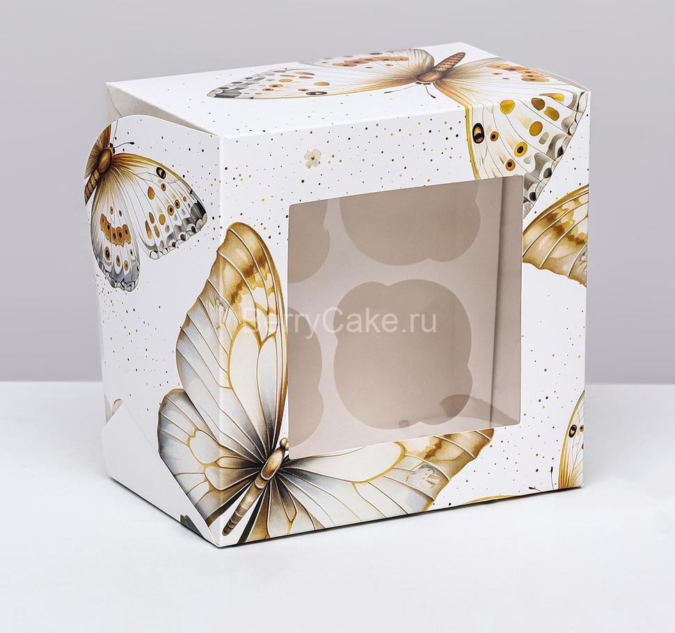 Упаковка на 4 капкейков с окном , "Бабочки", 16 х 16 х 10 см