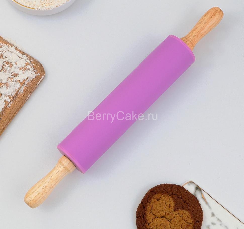 Скалка «Волшебная палочка», 31 х 4 см, силикон, дерево, цвет фиолетовый