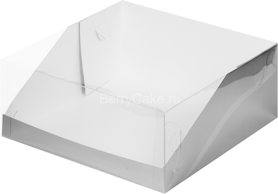 Коробка под торт с прозрачной крышкой 235*235*100 (серебро) (РУК)