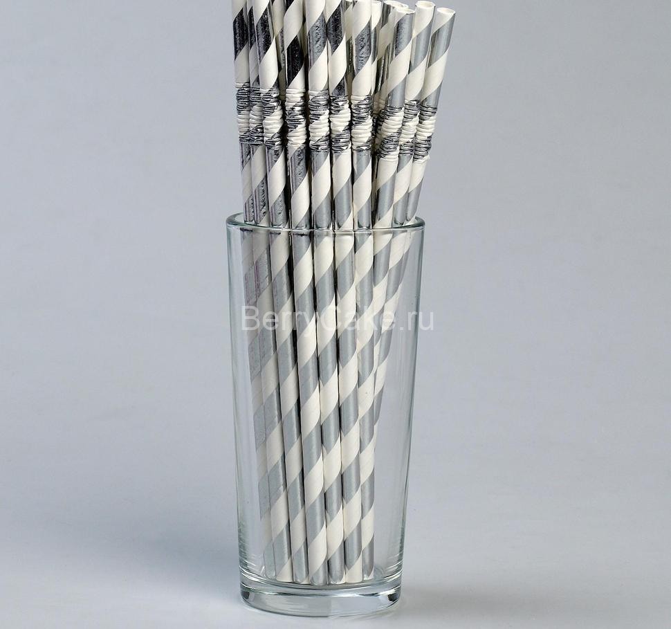 Трубочки для коктейля с гофрой «Спираль», в наборе 25 штук, цвет серебряный