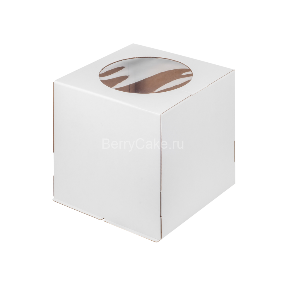 Коробка для торта с окошком, 300*300*350 мм (белая) гофрокартон НОВАЯ СБОРКА (РУК)