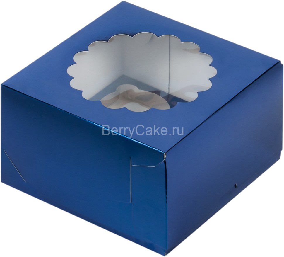 Коробка под капкейки с окошком 160*160*100 мм (4) (синяя) (РУК)