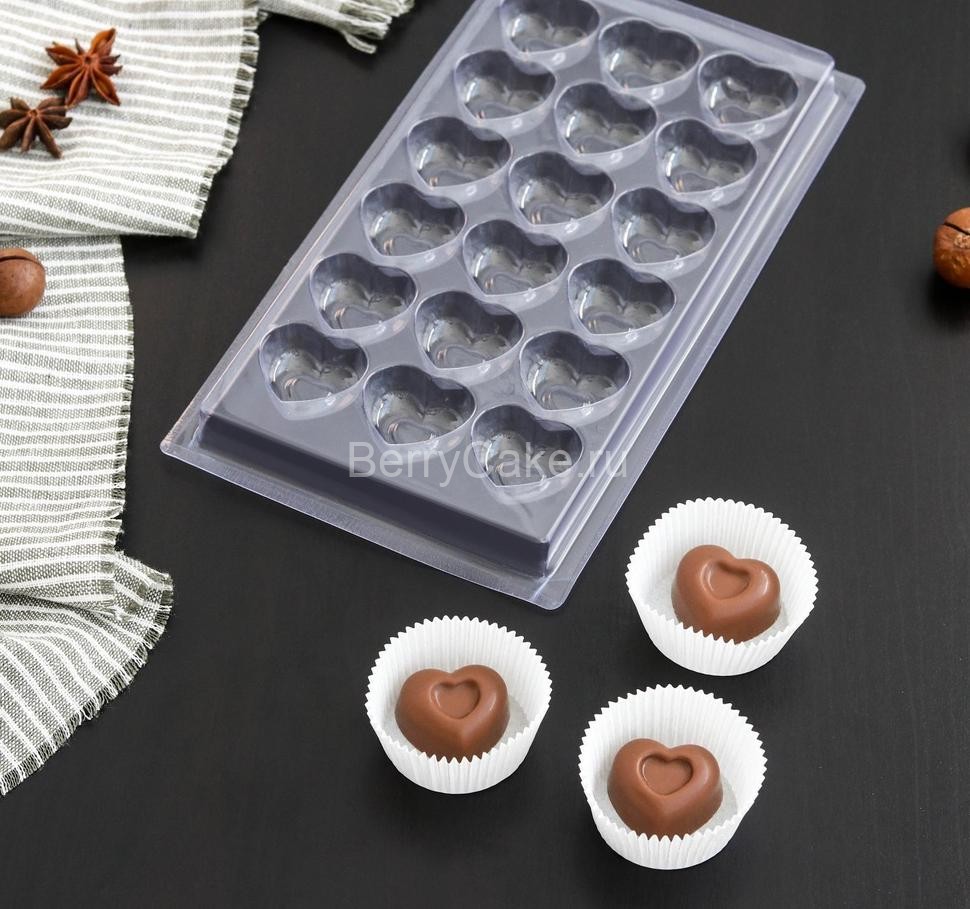 Форма для шоколада «Сердца», 18 ячеек, 22×11 см, цвет прозрачный