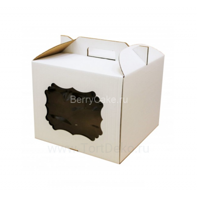 Коробка для торта 300x300x250 с окном, с ручками (Ю)
