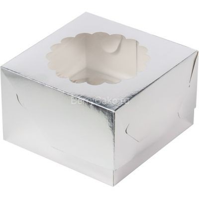 Коробка под капкейки с окошком 160*160*100 мм (4) (серебро) (РУК)