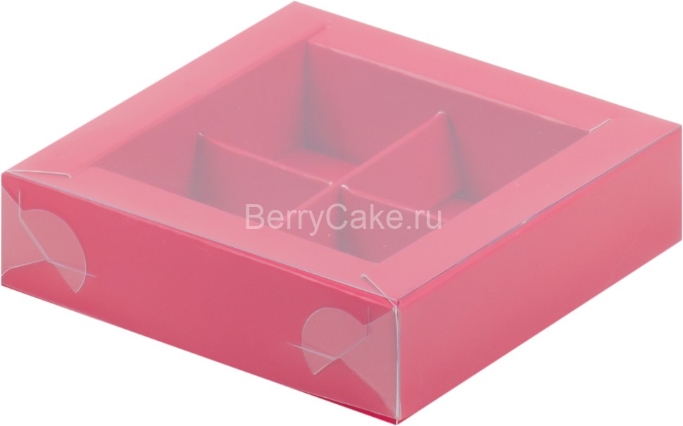 Коробка для конфет 4шт с пластиковой крышкой КРАСНАЯ