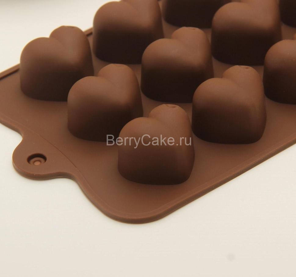 Форма для льда и шоколада, 15 ячеек, 22х11 см "Сердечки", цвета МИКС