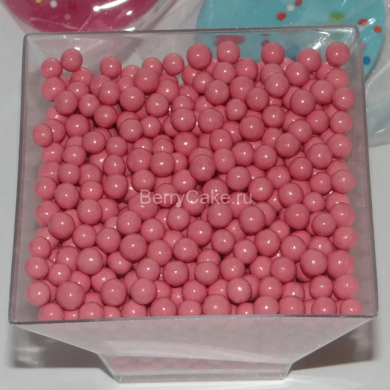 Шарики Сахарный жемчуг Розовый глянец 5 мм. 50 гр.