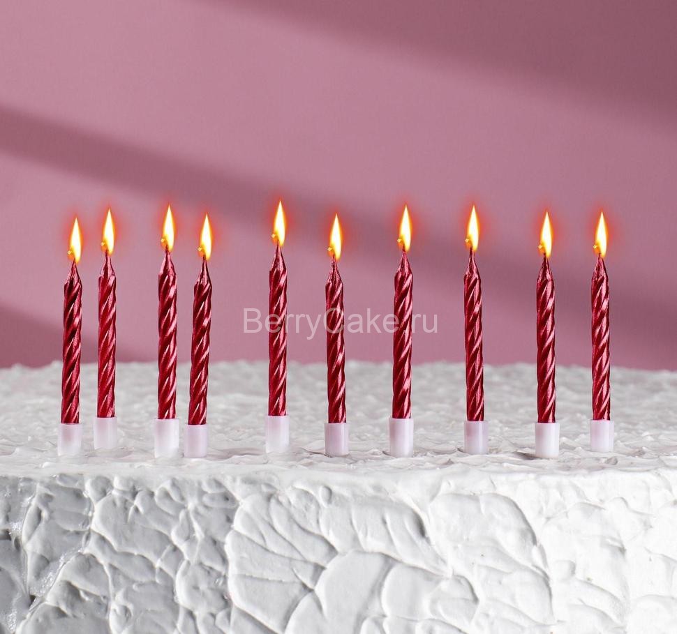 Свечи в торт "С днём рождения" 10 шт, средние, металлик