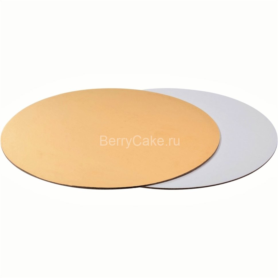 Подложка для торта круглая (золото, белая) d 36 см толщ. 3,2 мм (Рук)