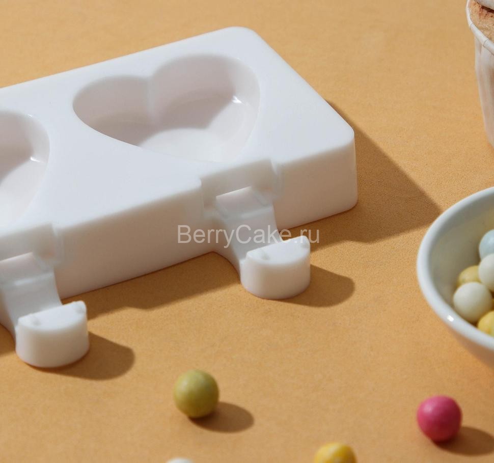 Форма для мороженого «Сердца. Макси», 8 ячейки, 49×6,5×2 см, с палочками 50 шт, цвет белый