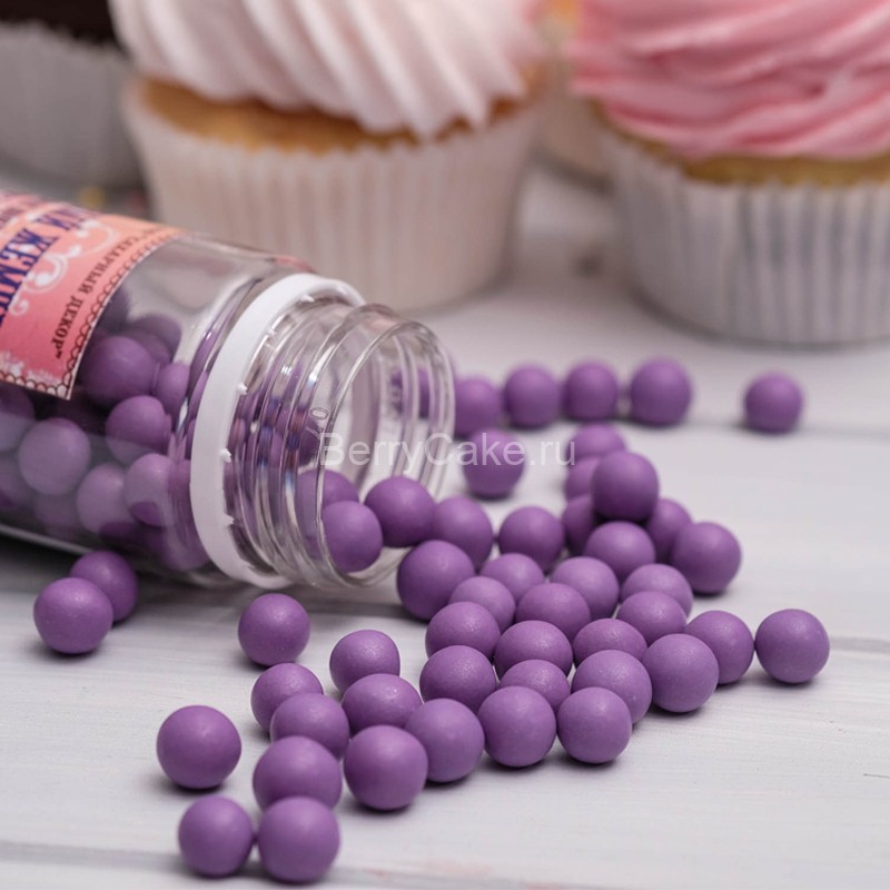 Шарики Сахарный жемчуг Фиолетовый глянец 10 мм. 50 гр.