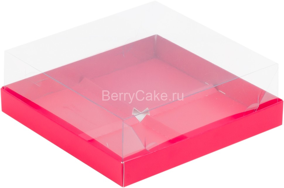 Коробка под муссовые пирожные 4 шт. с пластиковой крышкой 190*190*80 мм (КРАСНАЯ) (Рук)