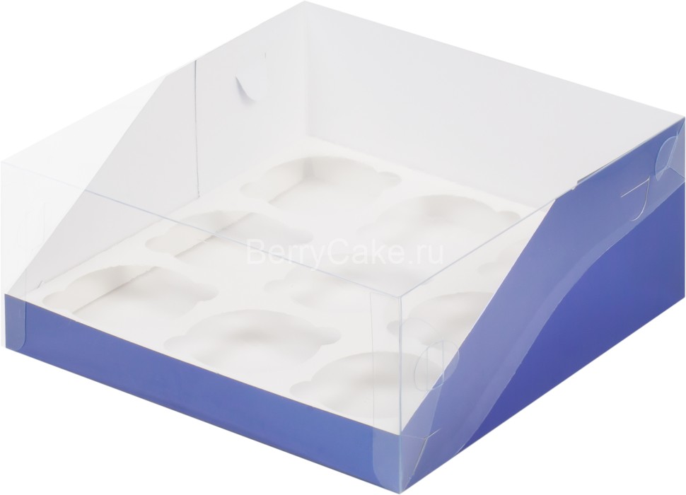 Коробка под капкейки с пластиковой крышкой 235*235*100 мм (9) (синяя) (РУК)