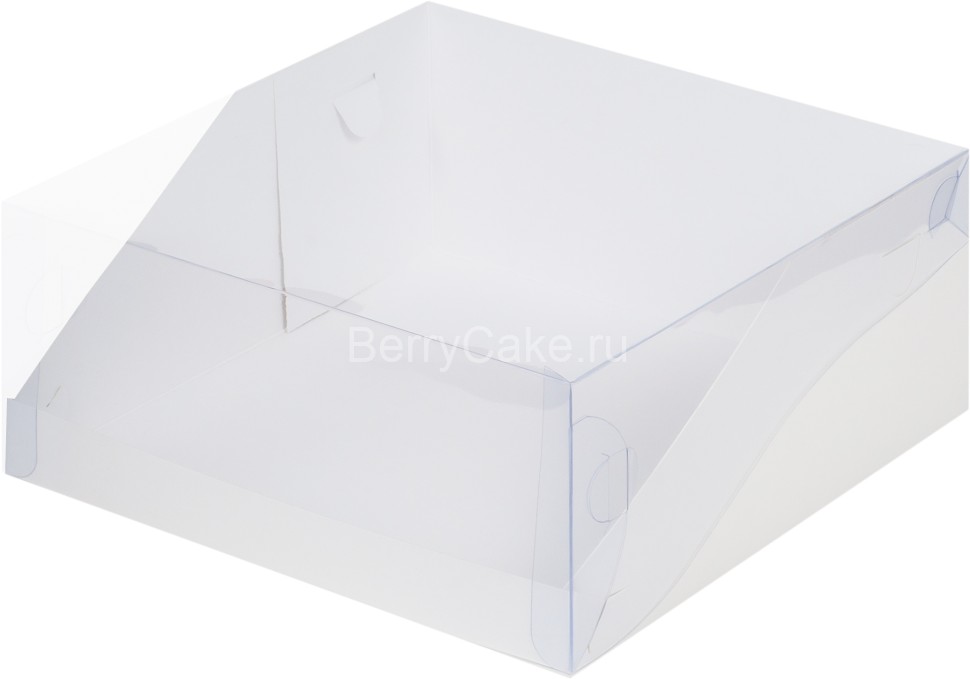 Коробка под торт с пластиковой  крышкой 235*235*100 (белая) (Рук)