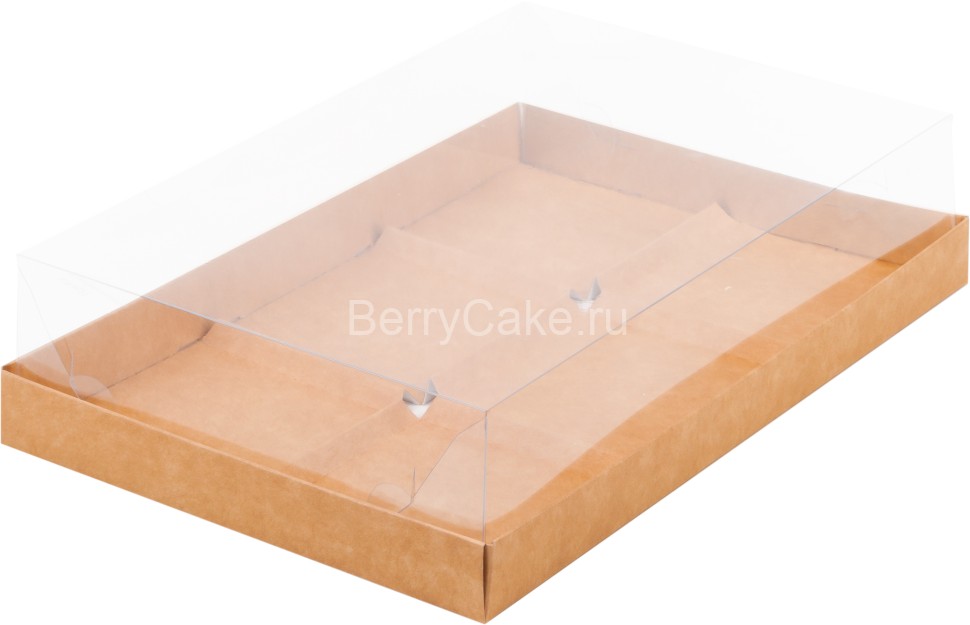 Коробка под муссовые пирожные с пластиковой крышкой 260*170*60 мм (6) (Крафт)