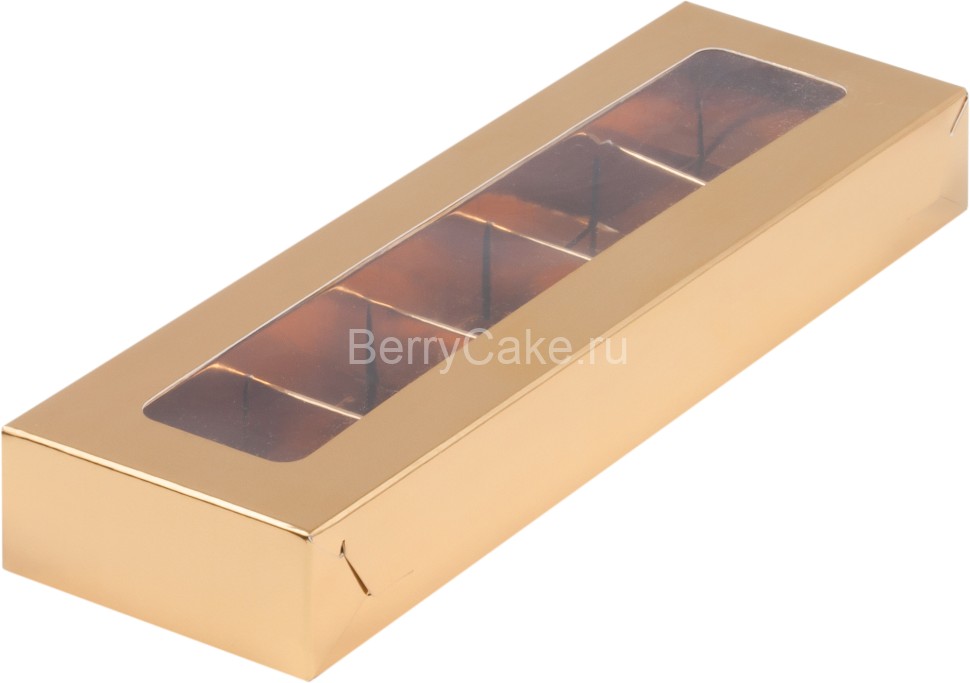 Коробка для конфет с вклеенным окном 235*70*30 мм (5) (золото) Рук