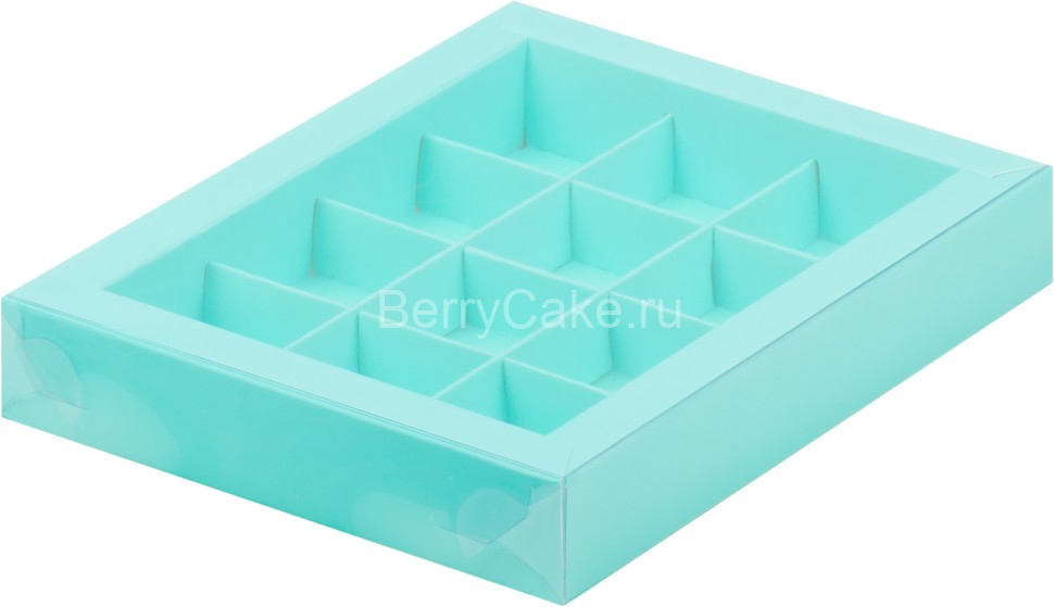 Коробка для 12 конфет ТИФФАНИ с пластиковой крышкой 190*150*30 мм. (РУК)