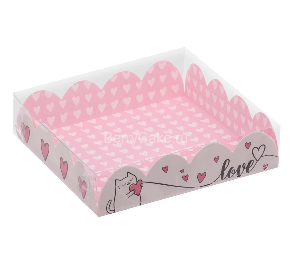 Коробка для кондитерских изделий с PVC-крышкой Love, 13 × 13 × 3 см