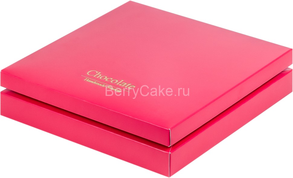 Коробка для конфет ПРЕМИУМ с логотипом "Chocolate Hand Made Sweets" 245*245*30 (25) (красная матовая) (РУК)